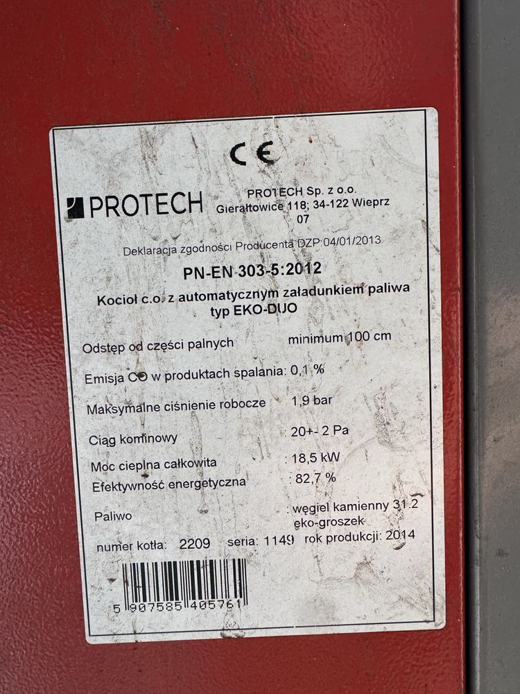 Piec na ekogroszek z paleniskiem protech + zasobnik cwu