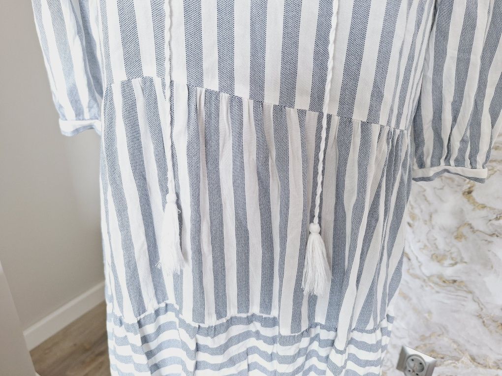 Sukienka letnia w paski Pigalle summer plażowa viscose boho marynarska