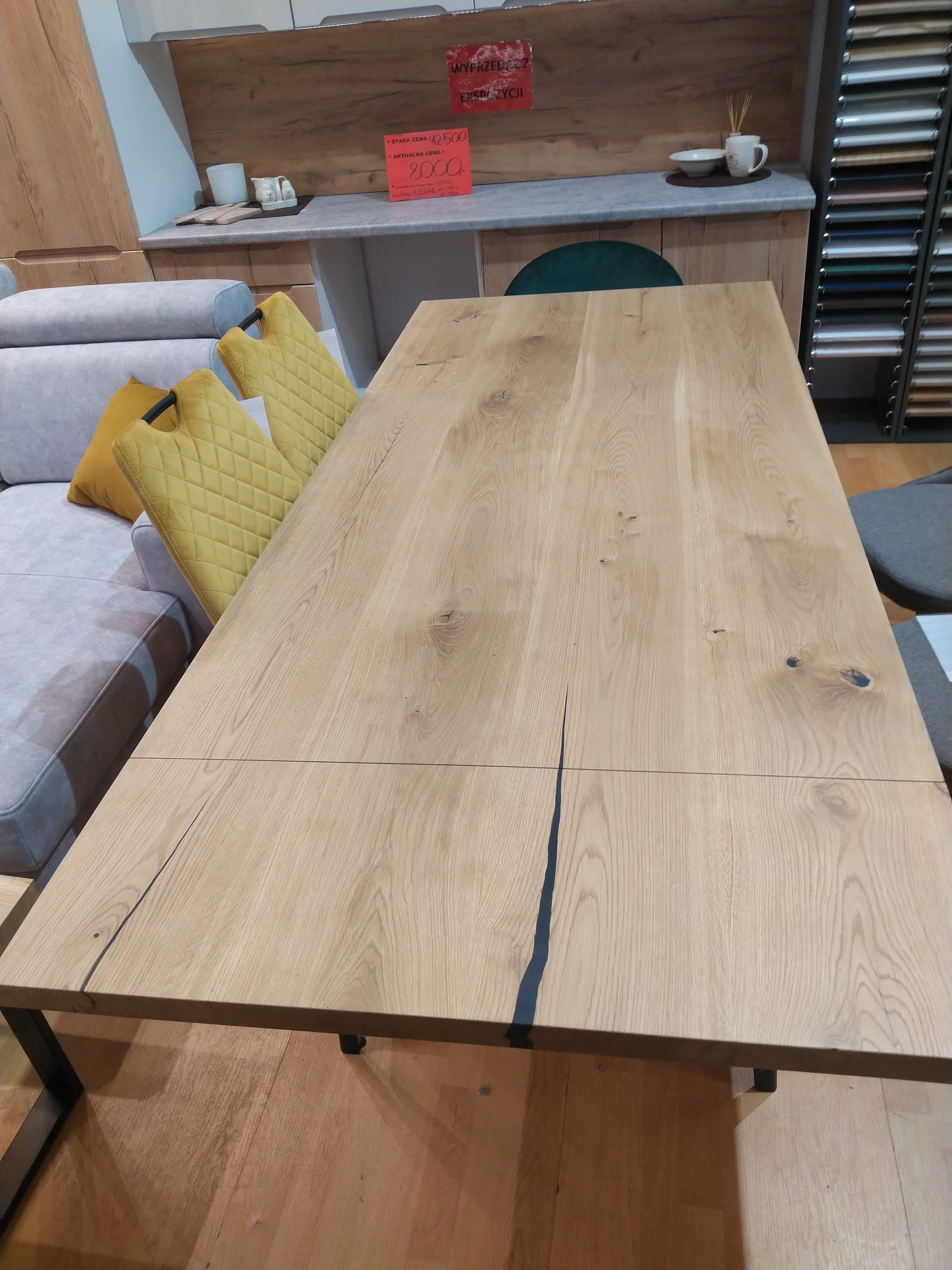 Stół i stoliki loftowe z naturalnym blatem z deski dębowej