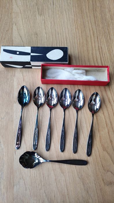 Łyżeczki HEFRA wzór angielski PRL 6szt + łyżeczka do cukiernicy