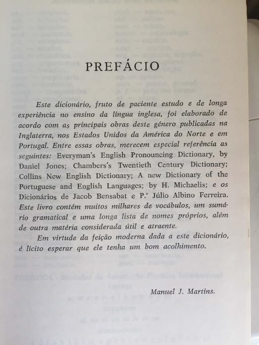 Dicionário Português-Inglês Manuel J. Martins - Ed. Domingos Barreira