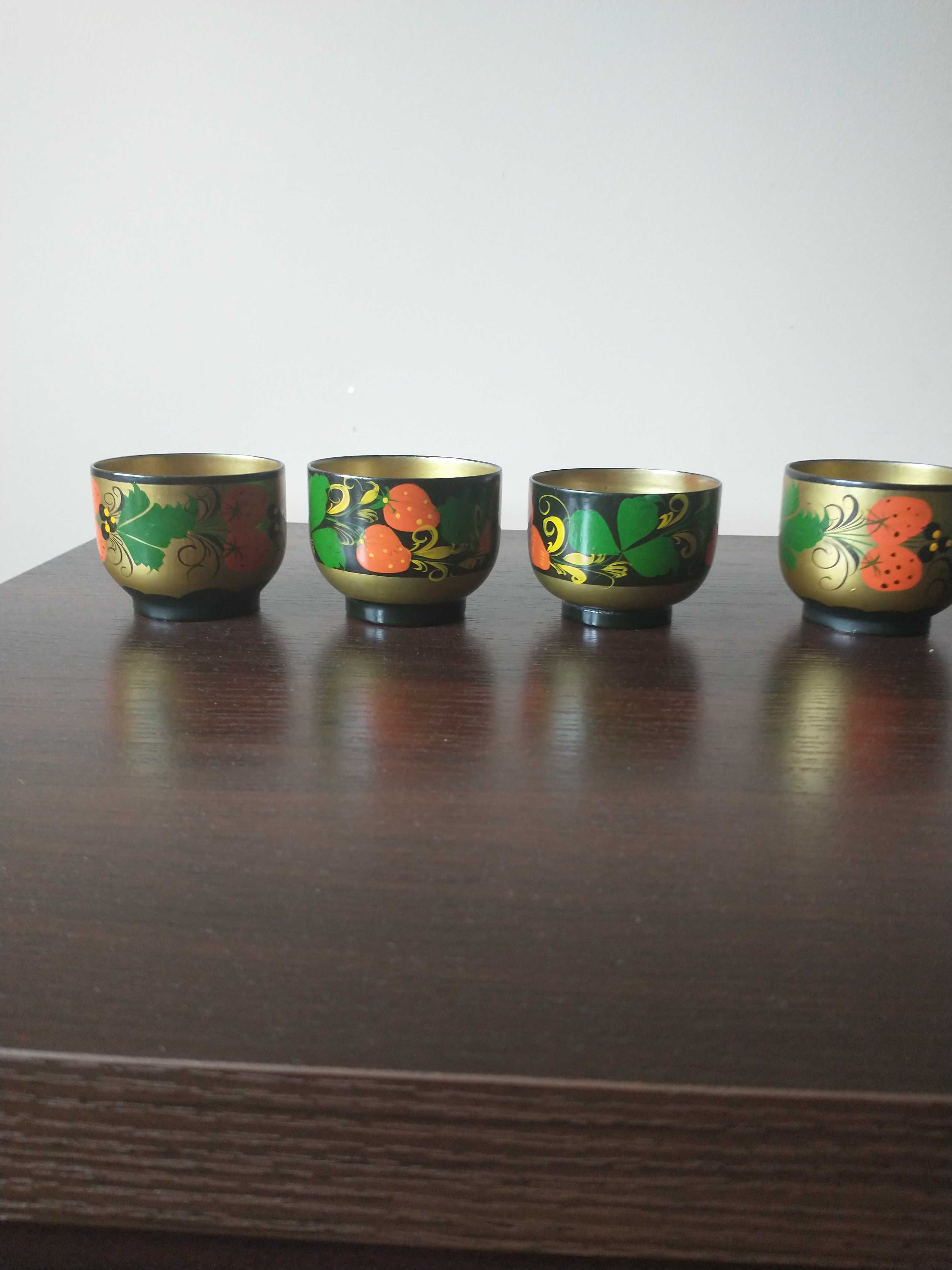 4 miseczki - rosyjska chochłoma, ręcznie malowane