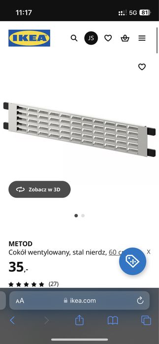 IKEA METOD Cokół wentylowany, stal nierdz, 60 cm