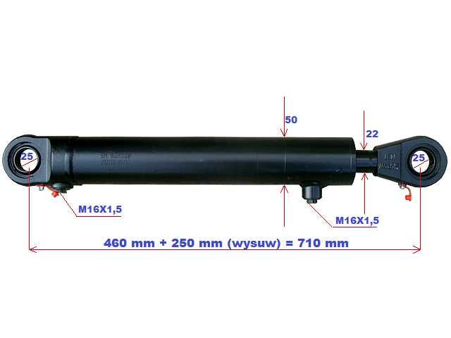 Siłownik hydrauliczny dwustronny wysuw / skok 250
