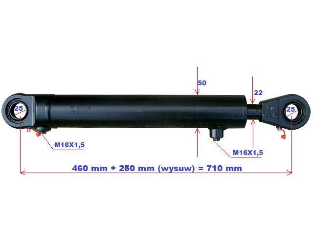 Siłownik hydrauliczny dwustronny wysuw / skok 250