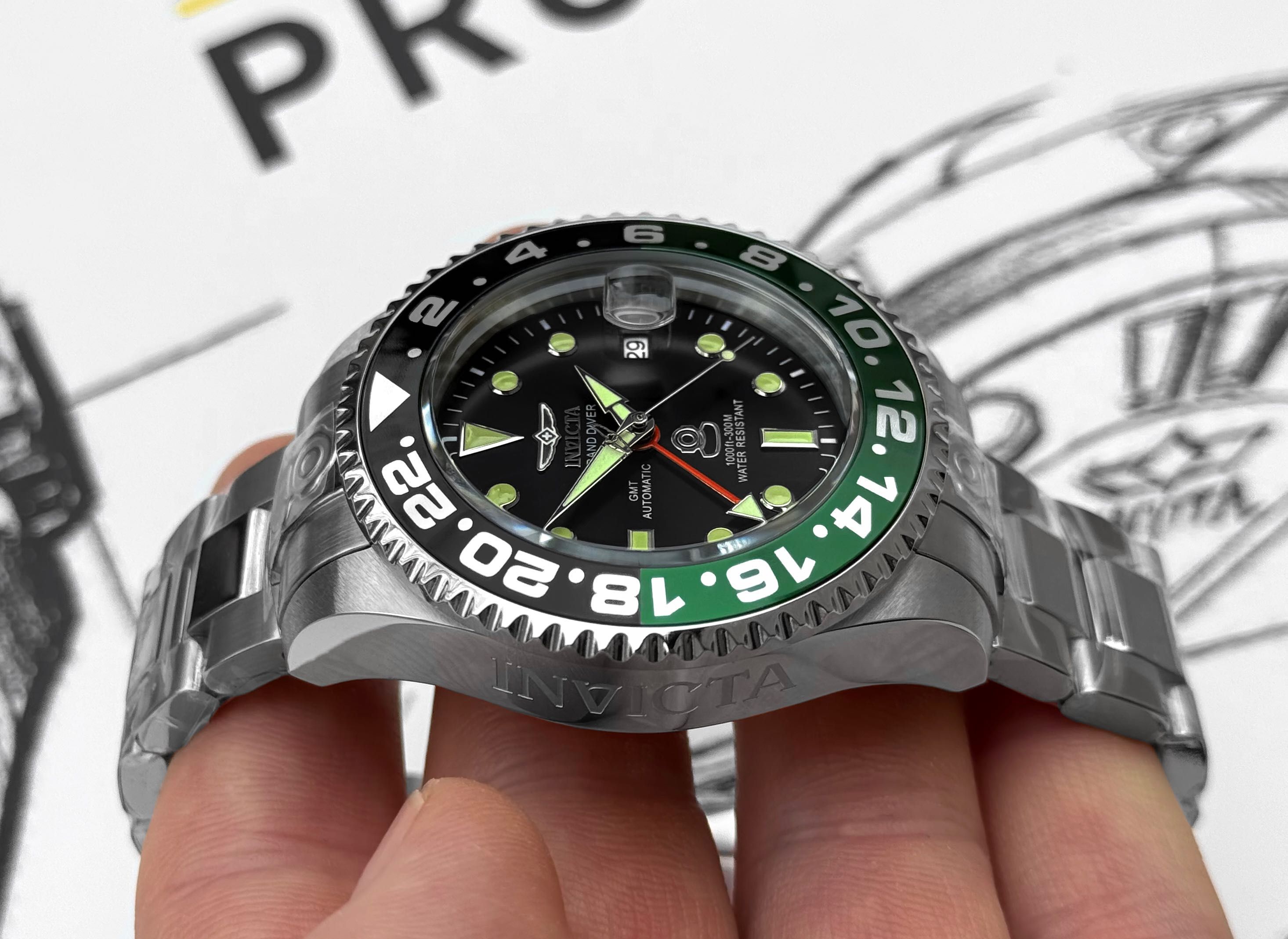 Годинник Invicta 45667 Grand Diver Automatic GMT Green 47 мм. 300 MT.