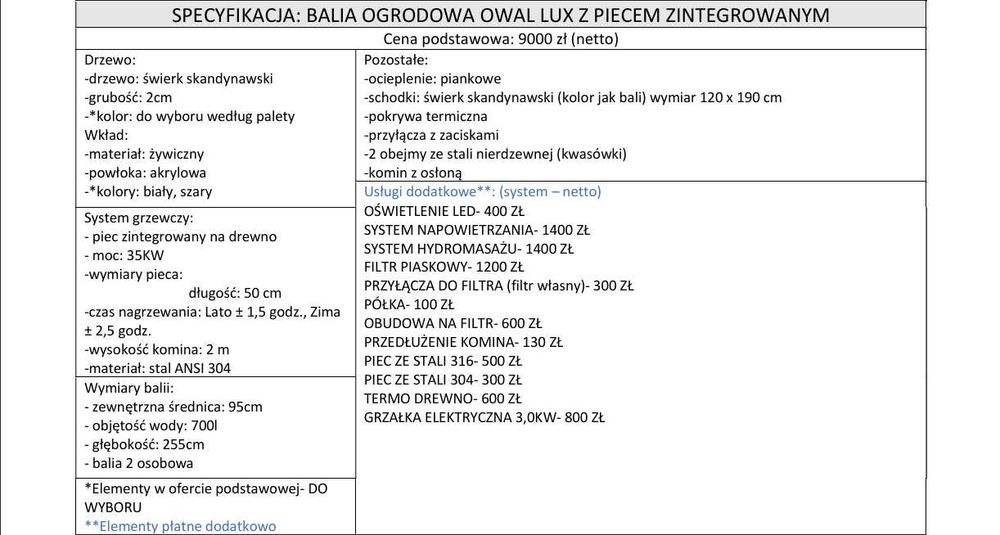 BALIA OWAL LUX - z piecem wewnętrznym -hot tub, spa, jacuzzi