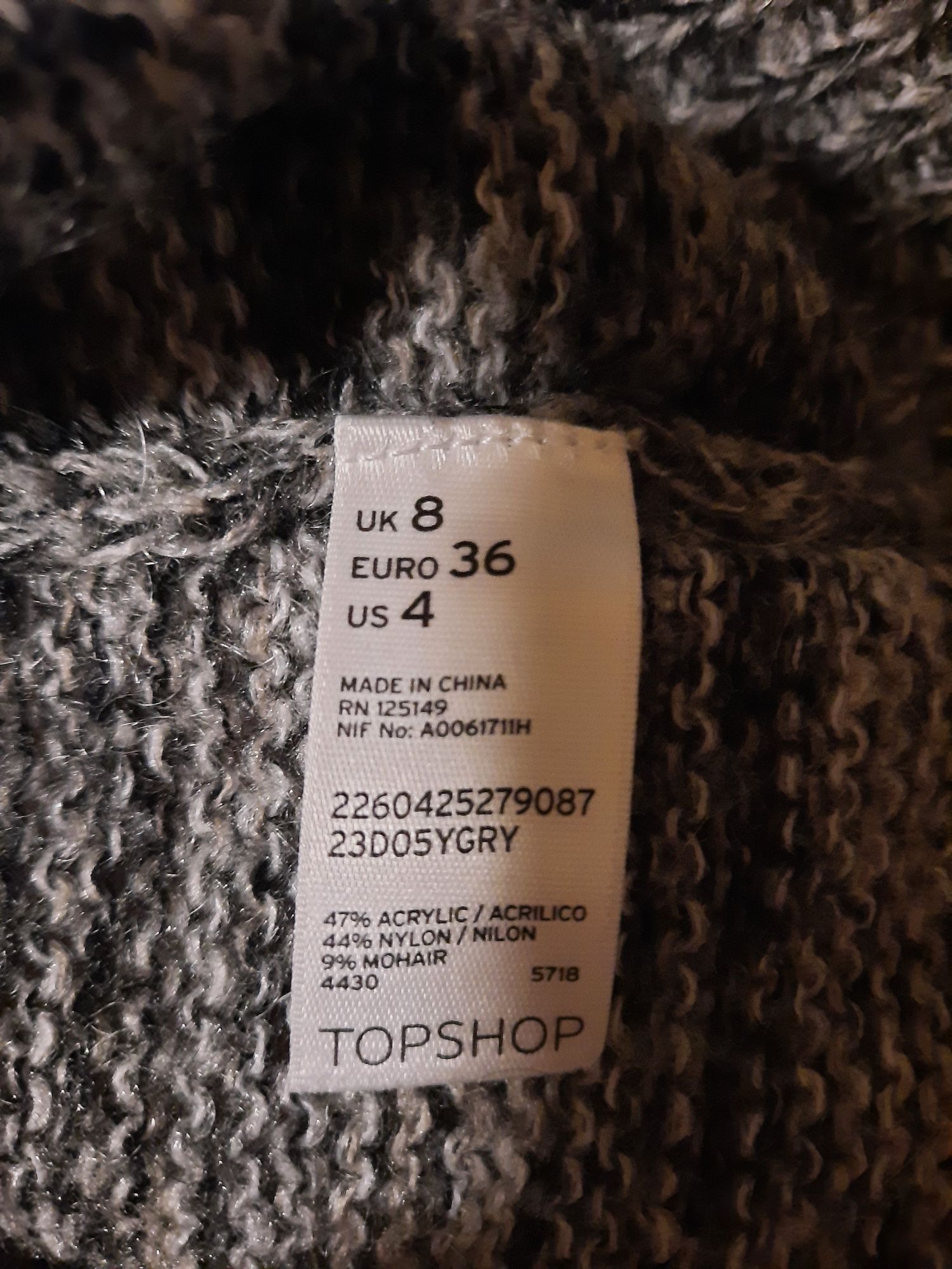 Sweter/tunika z paskiem TOPSHOP 36/38 szary melanż j