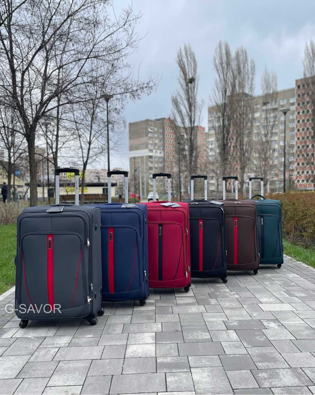 Тканинна дорожня валіза на 4колесах WINGS текстильний чемодан дорожній