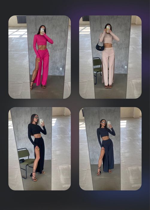 Черные штаны-палаццо с разрезами