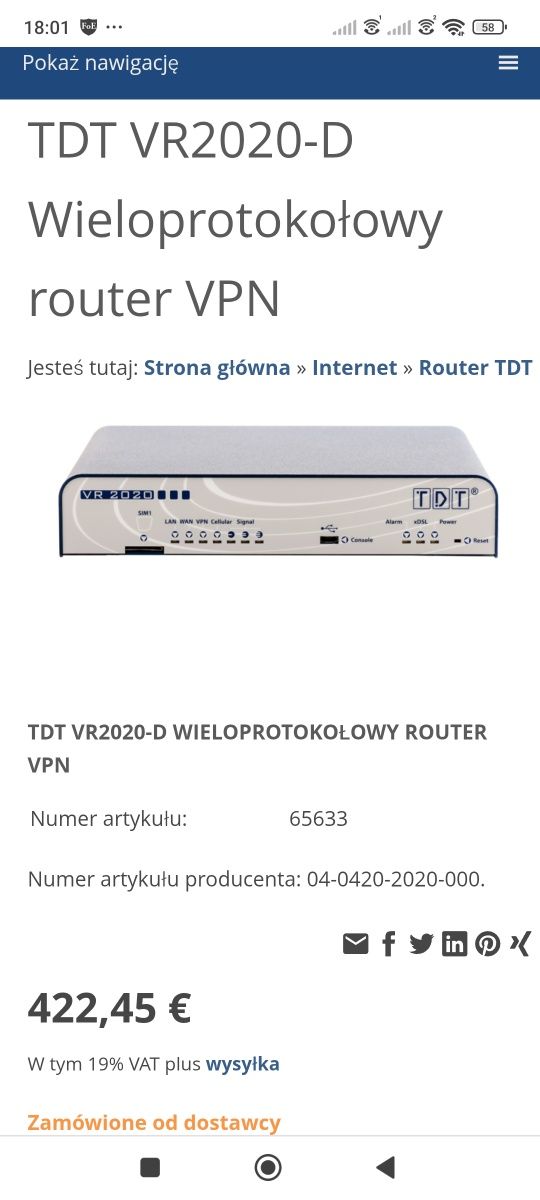 Wieloprotokułowy Router TDT VR2020-D