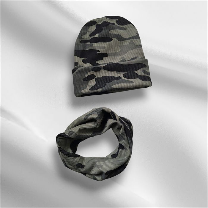 Czapka komin jesień zima dwuwarstwowa moro nowa 52 54 cm