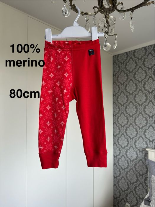 Wełniane legginsy kalesony merino getry Polarn O. Pyret 74 80cm