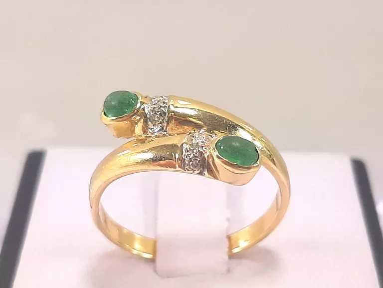 złoty pierścionek 585 z szmaragdami i diamentami rozmiar 23 certyfikat