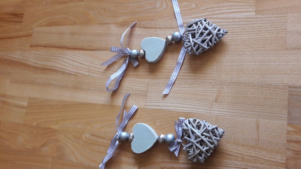 Zawieszka serce wiklinowe+mydlane z koralikami