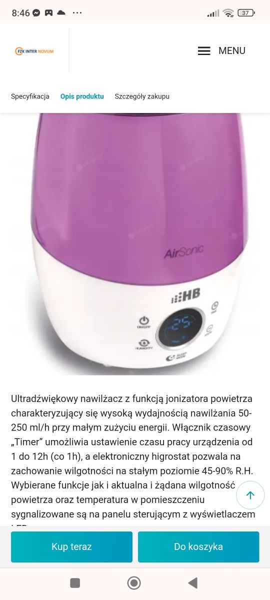 Nawilżacz powietrza z aromaterapią