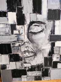 obraz olejny ręcznie malowany twarz biały czarny abstrakcja autor
