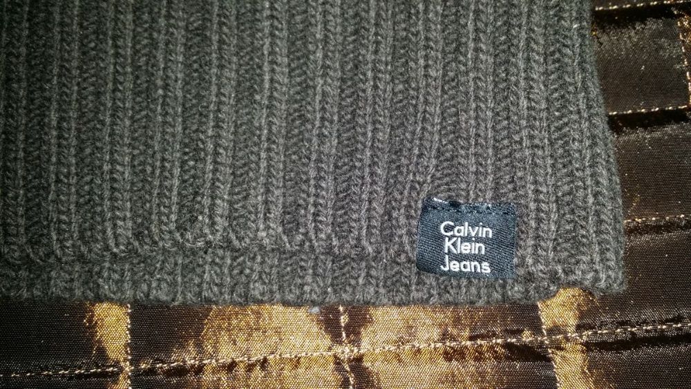 CALVIN KLEIN sweter brązowy z kołnierzem L