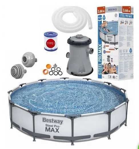 BASEN Stelażowy BESTWAY Steel Pro MAX 3.66m x 76cm + Pompa, WYSYŁKA