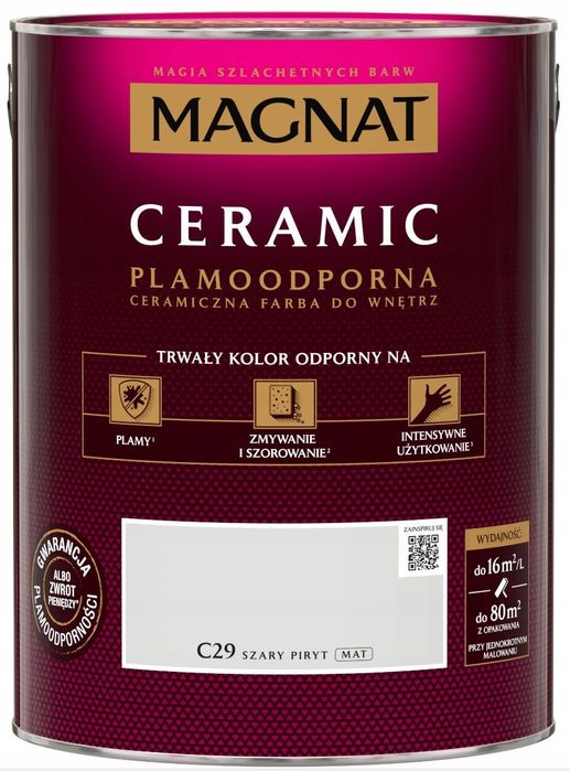 Farba ceramiczna Magnat Ceramic 5L Szary Piryt C29 Plamoodporna NOWA