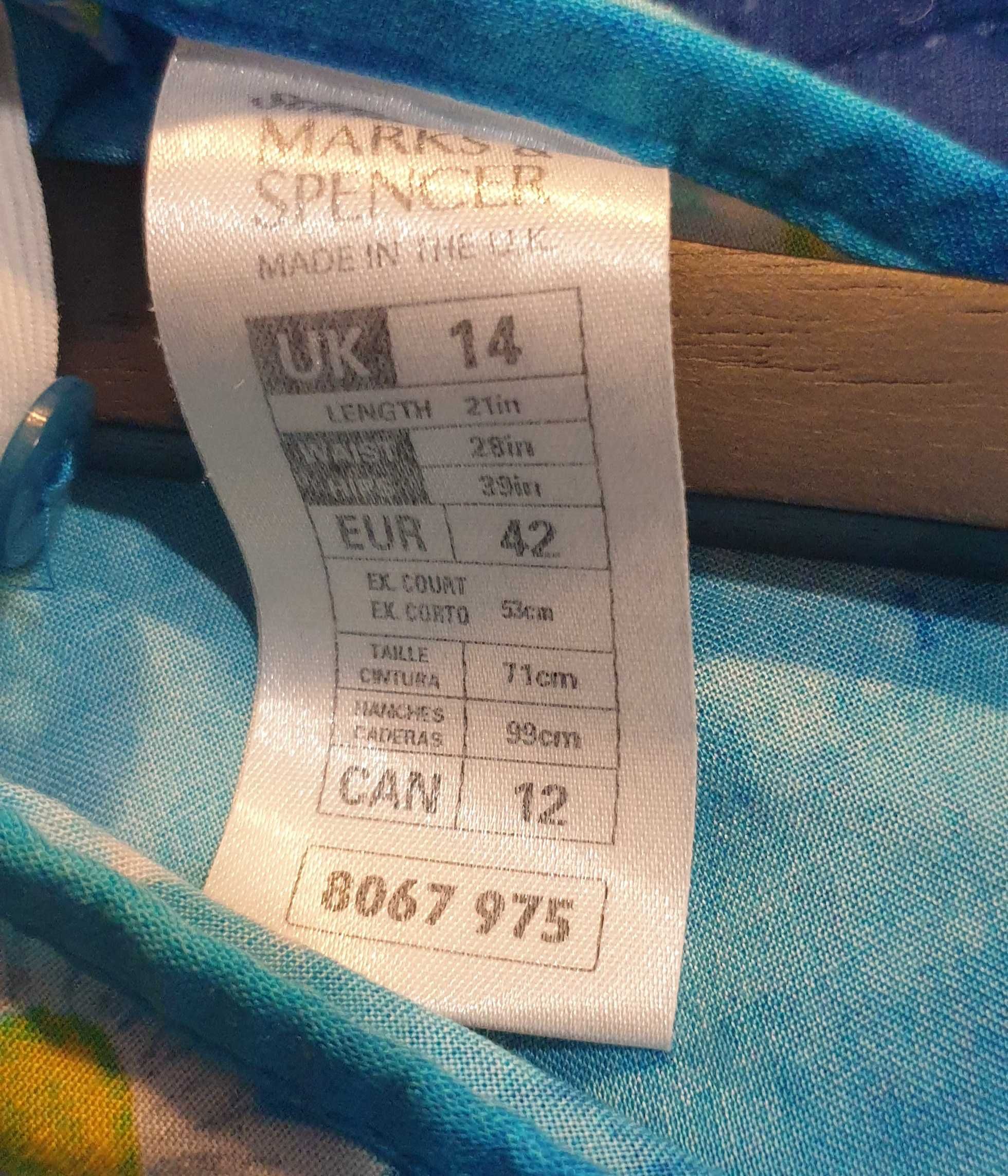 Spódnica letnia krótka przed kolano zwiewna wzorzysta M&S rozm. XL/14