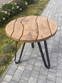 Dębowy stolik z metalowymi nogami stół kawowy okrągły