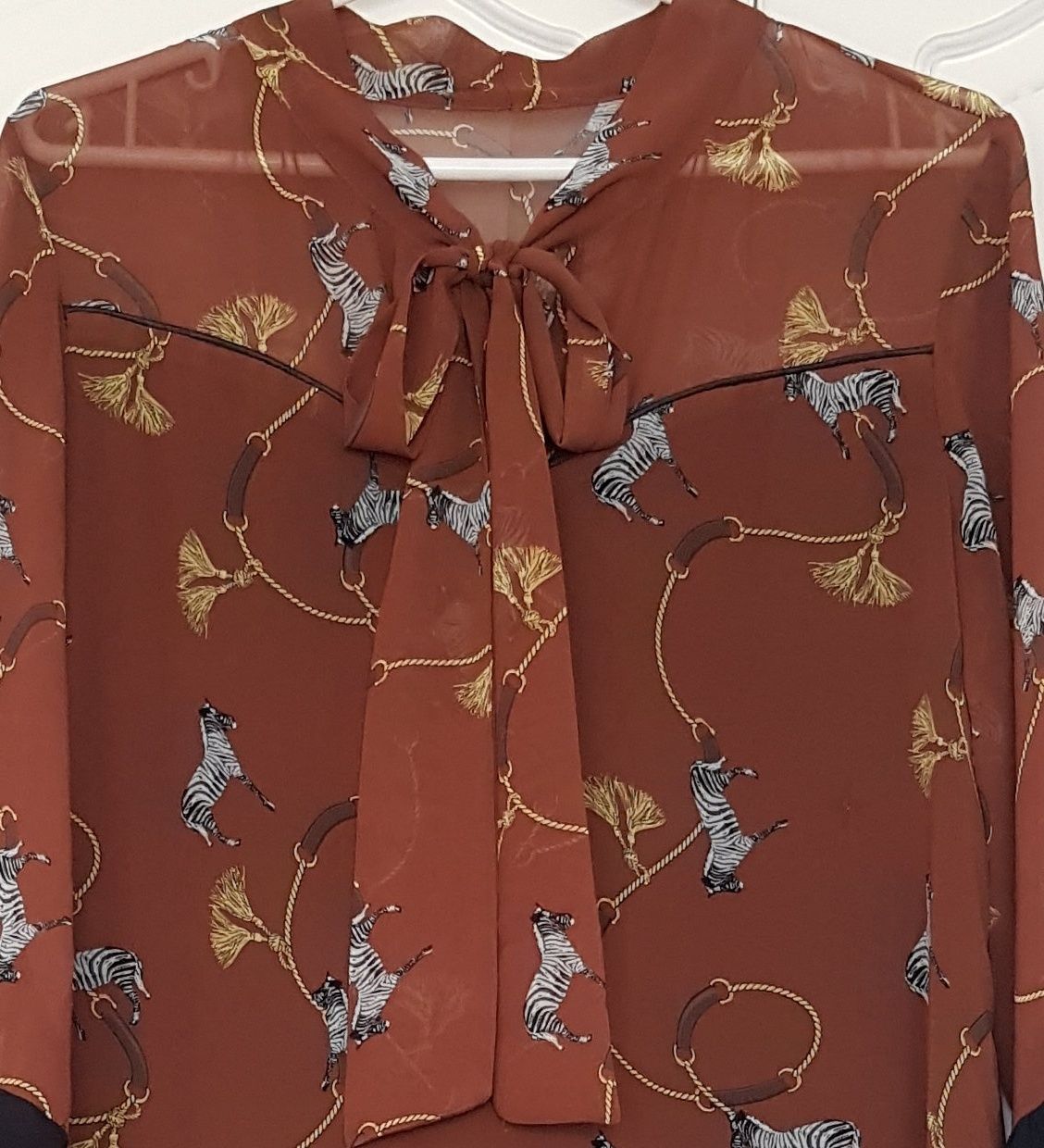 Zebra zebry chwosty długa tunika bluzka brązowa XXXL 46 18 Plus Size