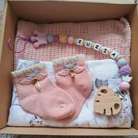 Prezent na baby shower narodziny dziecka chrzest zestaw