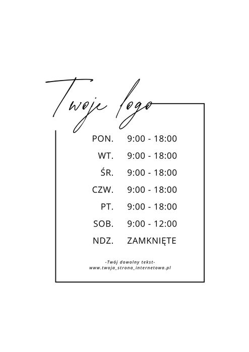 Naklejka Godziny Otwarcia na drzwi / witrynę – PERSONALIZACJA 30×40 cm