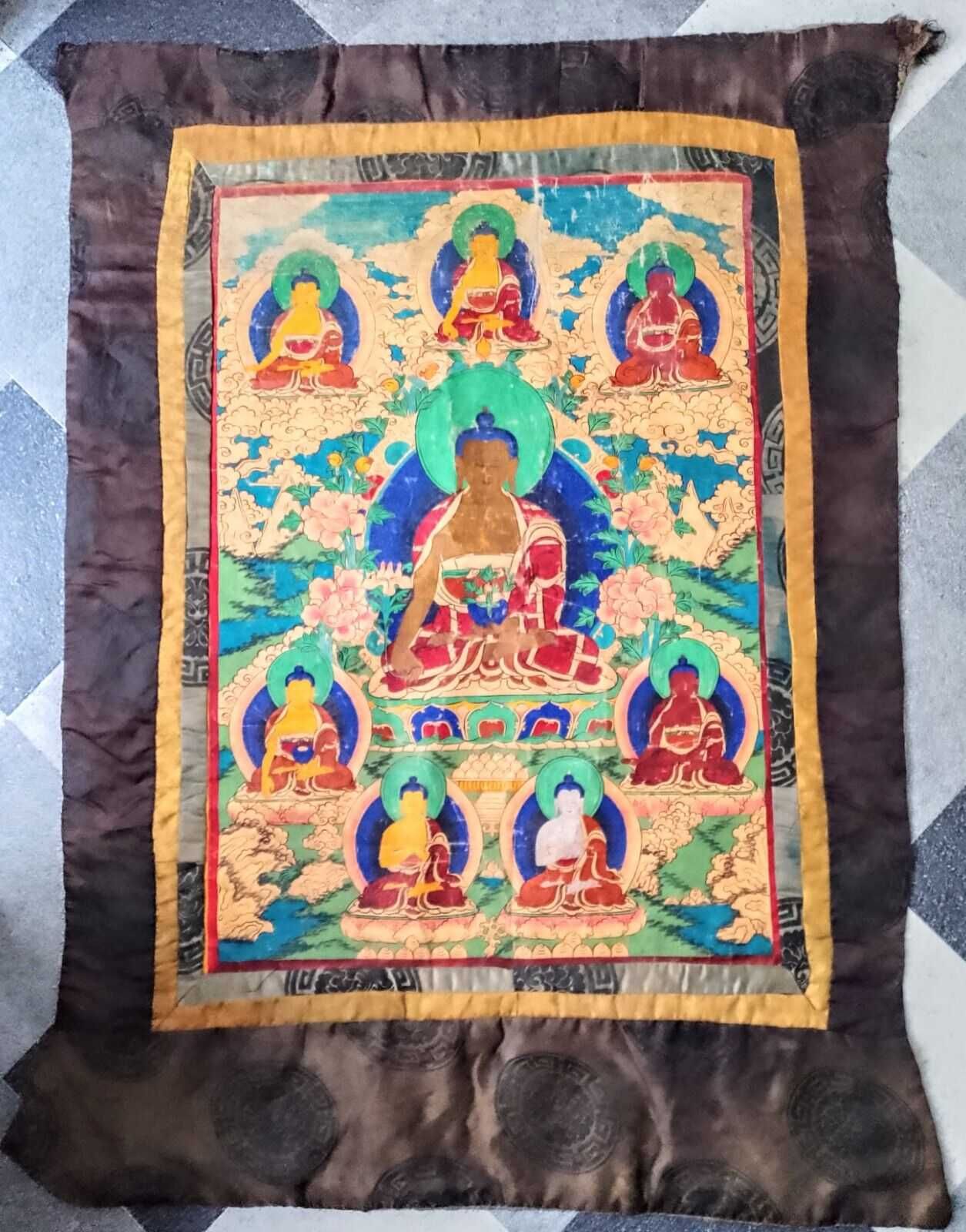 Tybetański Obraz Buddyjski Tanga (Thangka) XIX w. Olej Jedwab