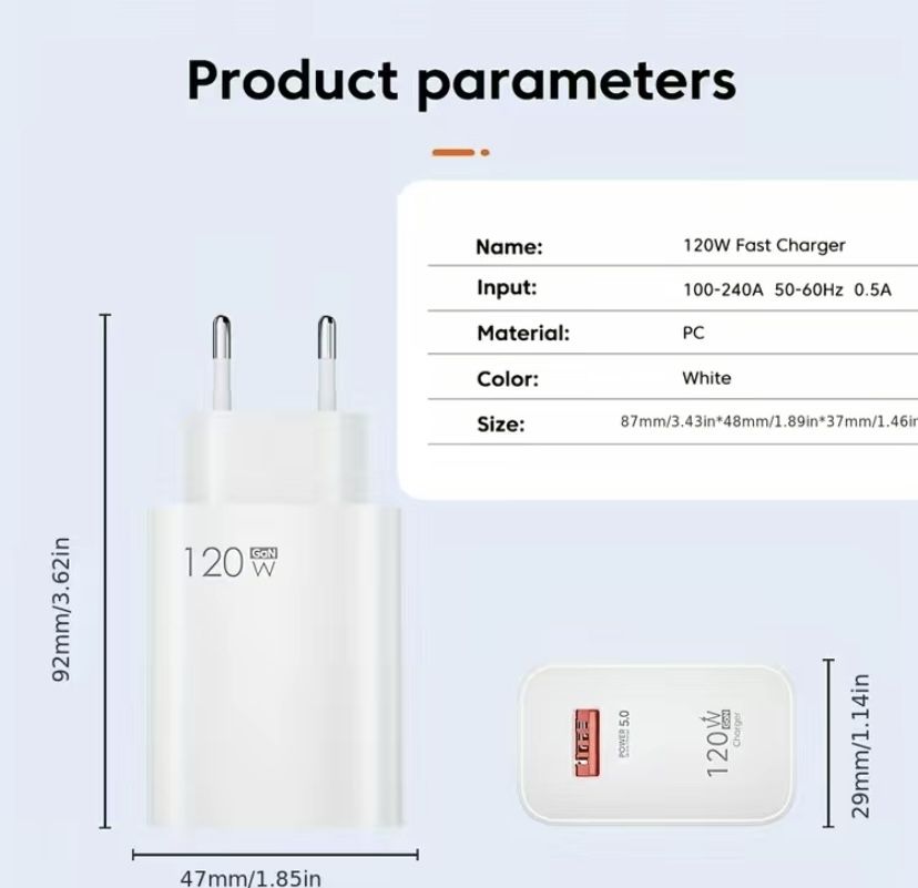 Carregador super fast charging 120w+ cabo usb c