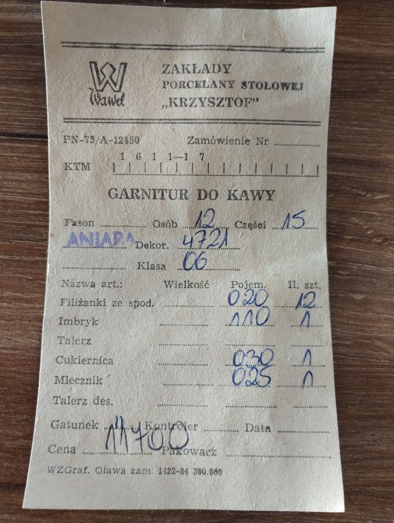 Garnitur Do Kawy Herbaty Na 12 Osób Wawel Sygnowany