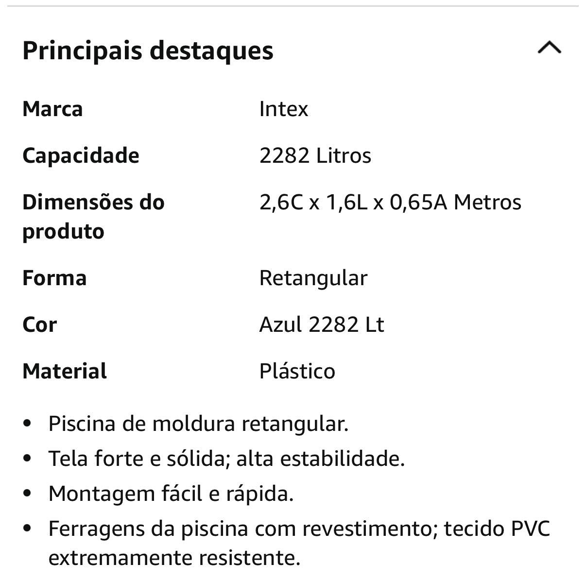 Piscina 2.6x1.6mt completa. Comprado este verão