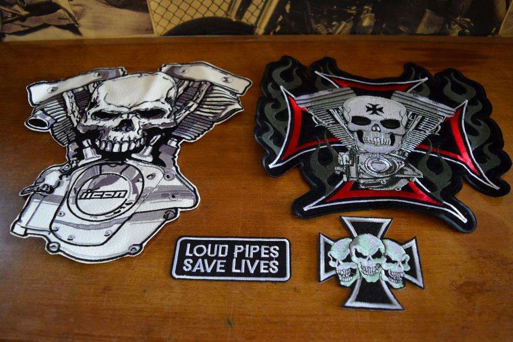 Emblemas ou bordados Motard skull cruz de malta chopper bobber pista