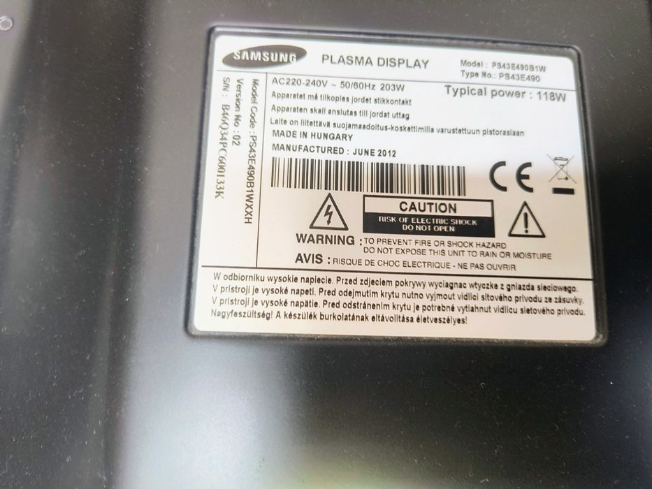 Telewizor plazmowy Samsung Uszkodzony