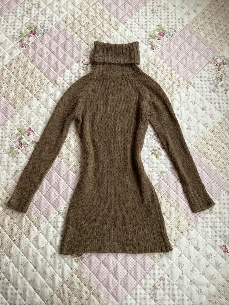 Jasny brązowy dłuższy sweterek sweter z golfem M 38 zara golf moher