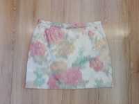 Kolorowa spódniczka mini kwiaty złoty H&M, 40