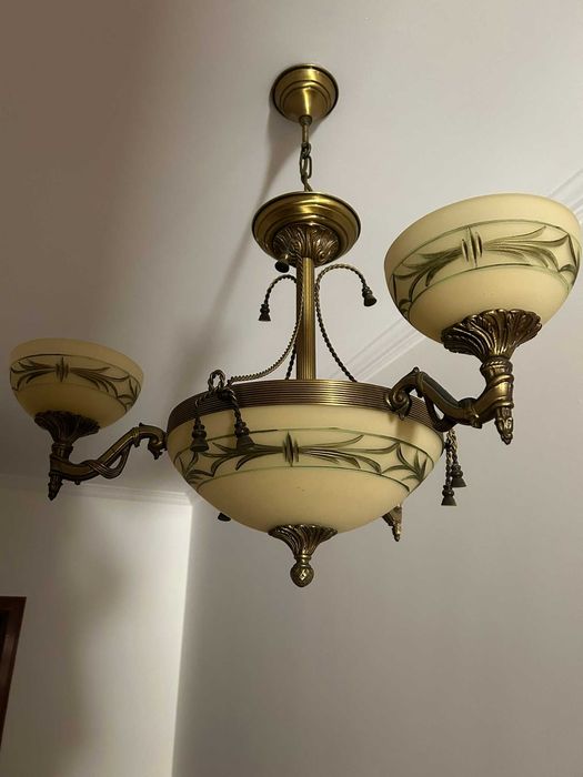Candeeiros vintage/clássico latão e vidro trabalhado – Conjunto de 2