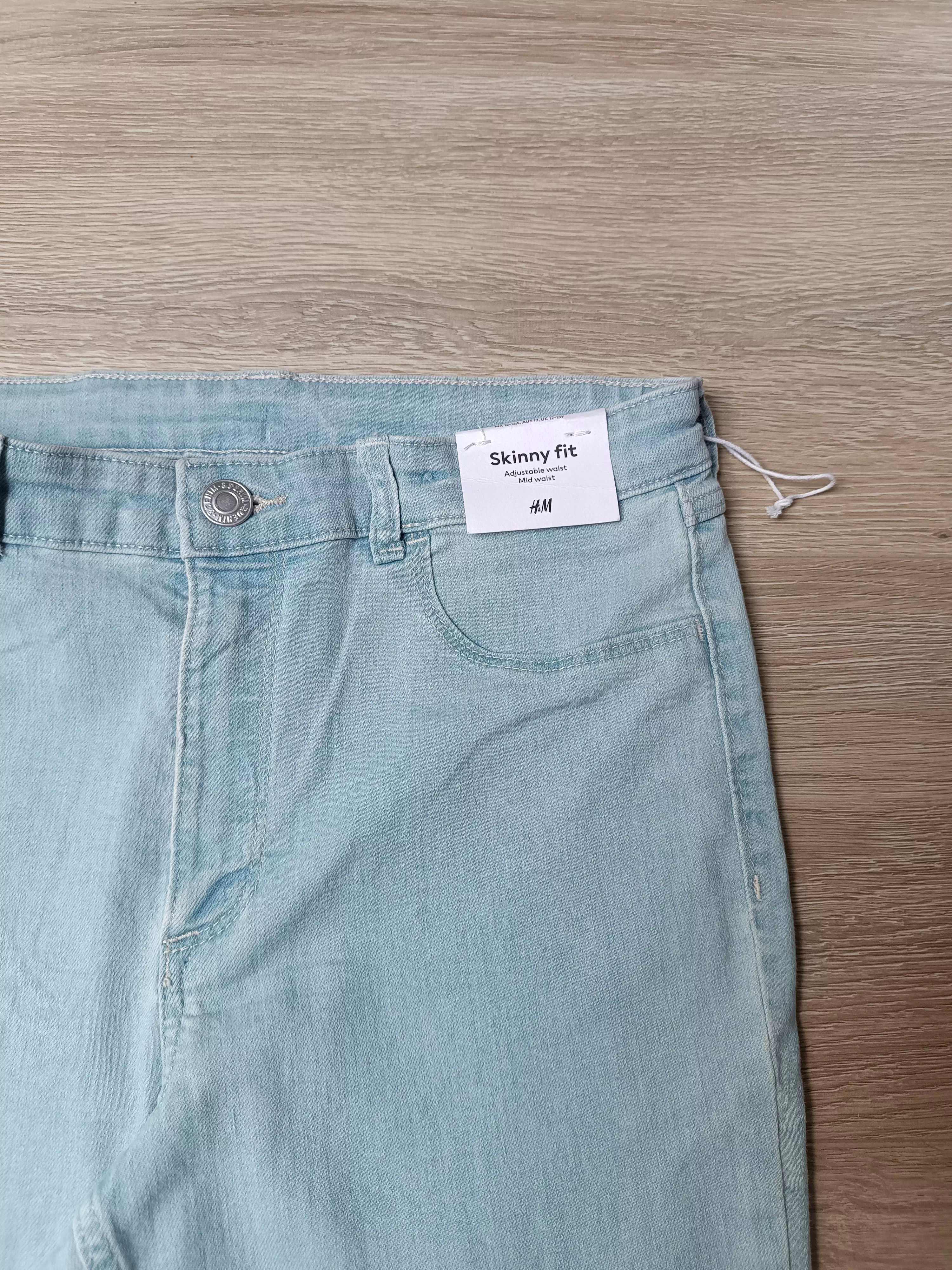 Spodnie cienki jasny jeans regulowany pas kieszenie 'H&M' 158