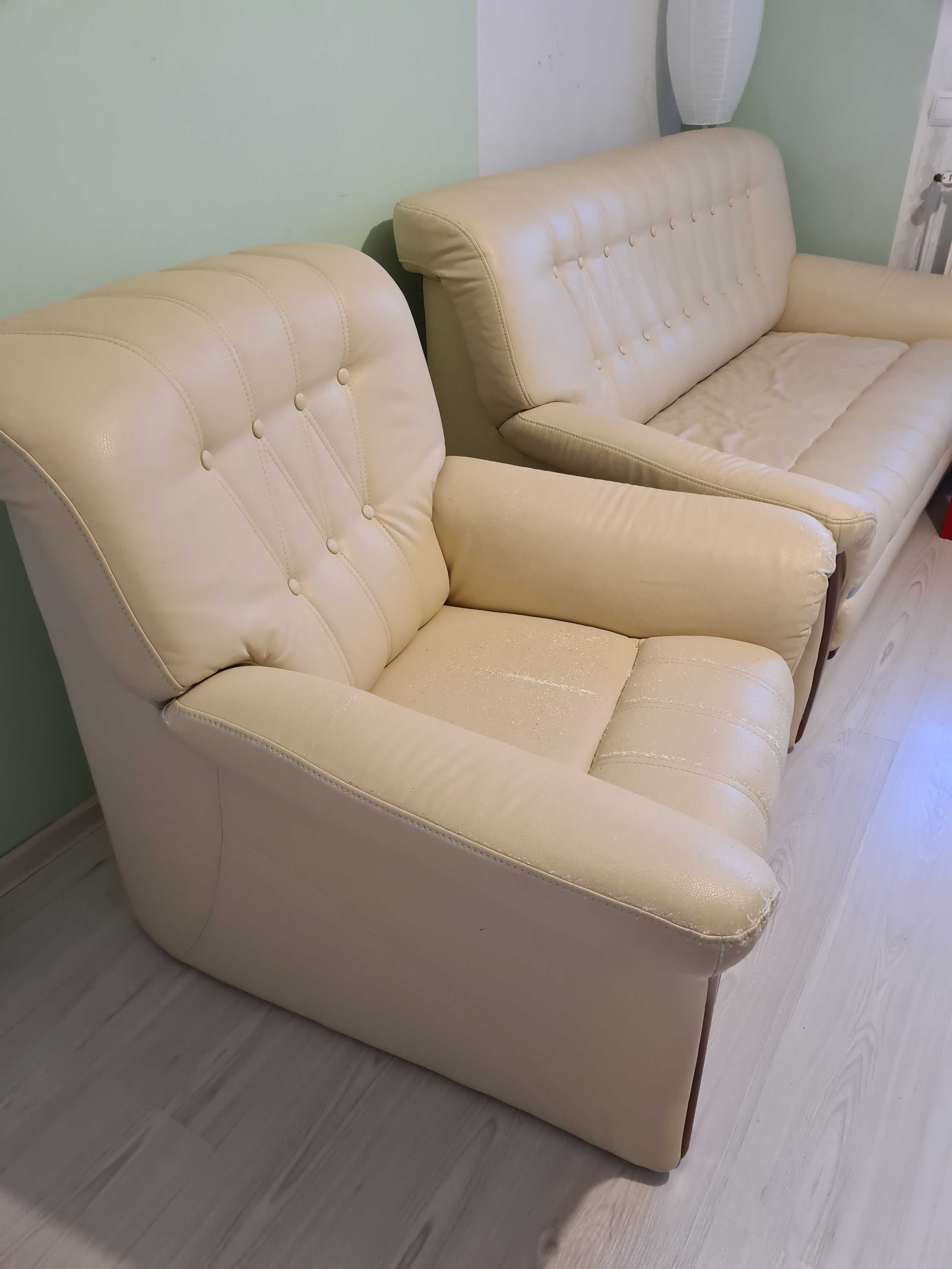 Kanapa łóżko sofa fotel komplet wypoczynkowy eko skóra solidny