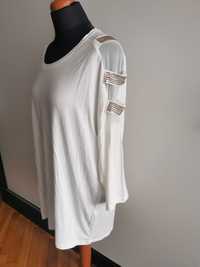 Przepiękna biała dłuższa bluzka tunika damska odkryte ramiona wiskoza