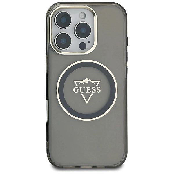 Etui Guess IML Metal Mountain Logo MagSafe na iPhone 16 Pro - czarny