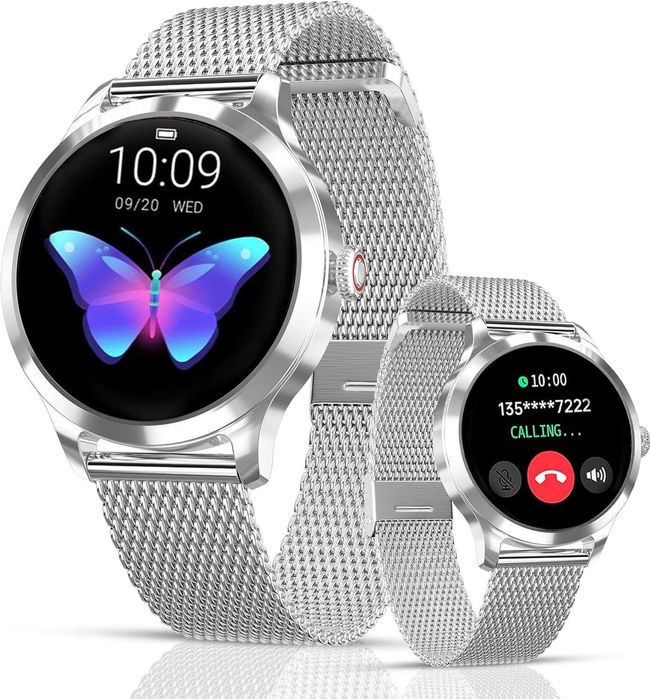 Smartwatch damski z funkcją telefonu asystent głosowy, mały, okrągł