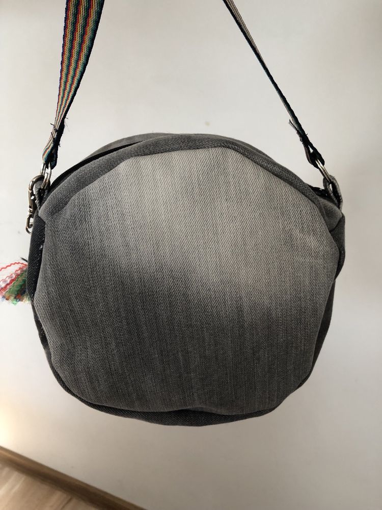 Dżinsowa jeansowa okrągła torebka handmade