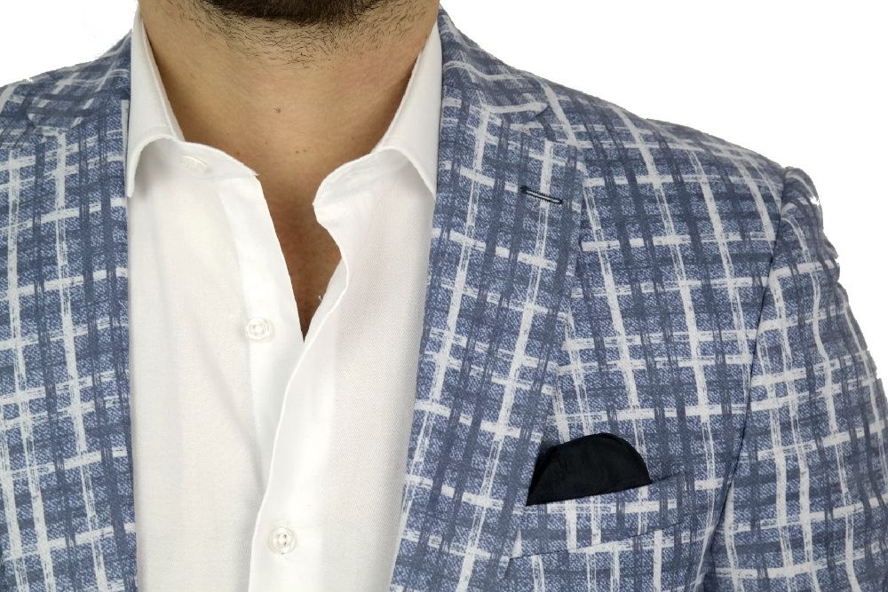GIOVANNI PERA Marynarka męska krata dżins aksamit niebieska 54 L/XL