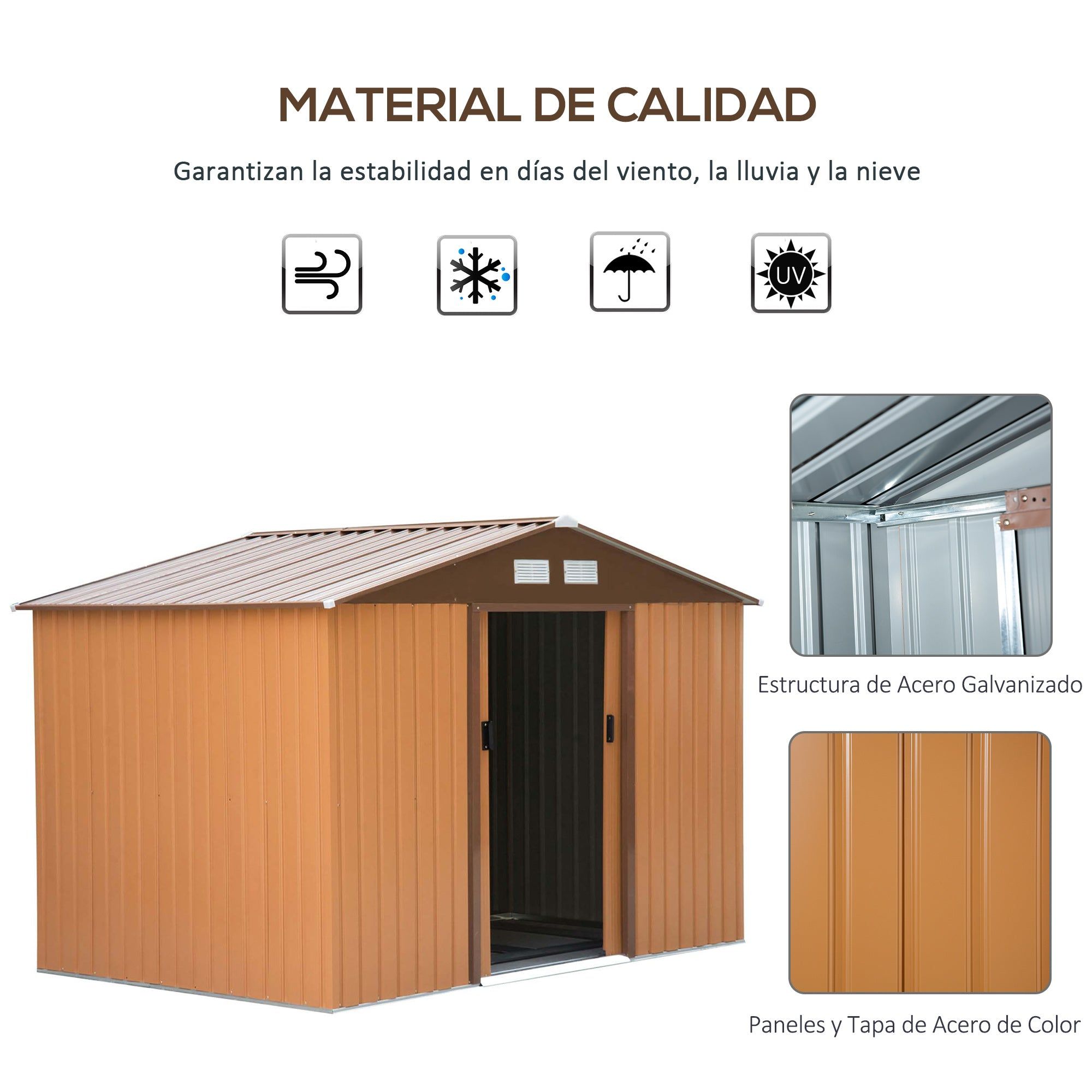 Abrigo de Jardim Exterior 4,83m² 277x195x192cm com Base Incluída