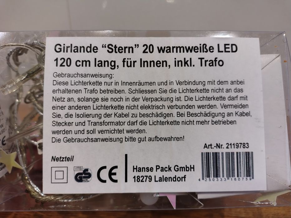 Nowa biała girlanda świąteczna gwiazdki 120 cm