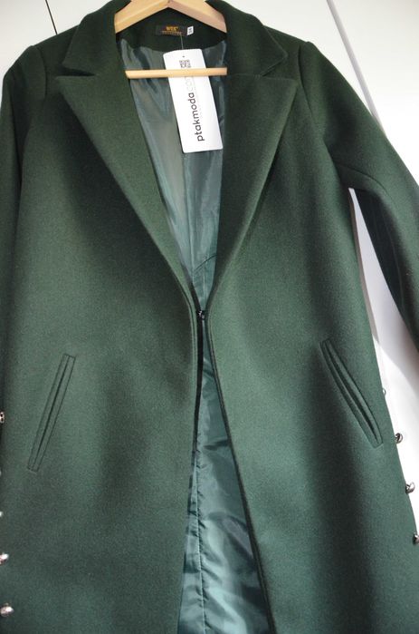 Bajeczny nowy z metką płaszcz butelkowa zieleń r 34/36 HIT!!