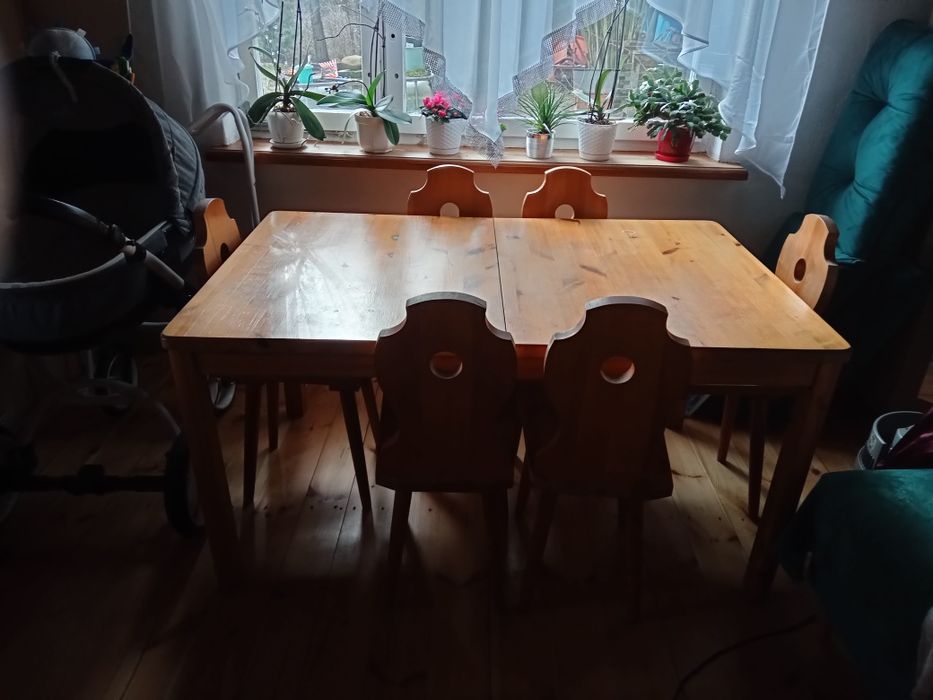 Stół rozkładany i 6 krzeseł lita sosna