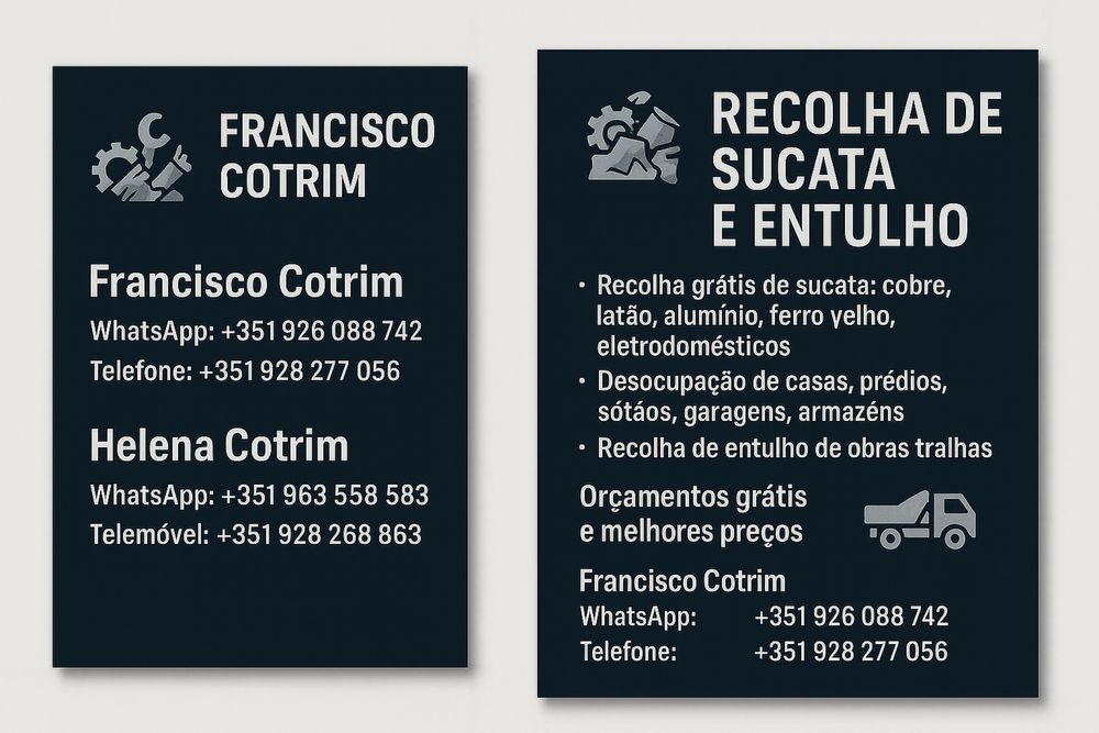 Recolha de todo o tipo de Sucata e Recolha de materia de obra entulho